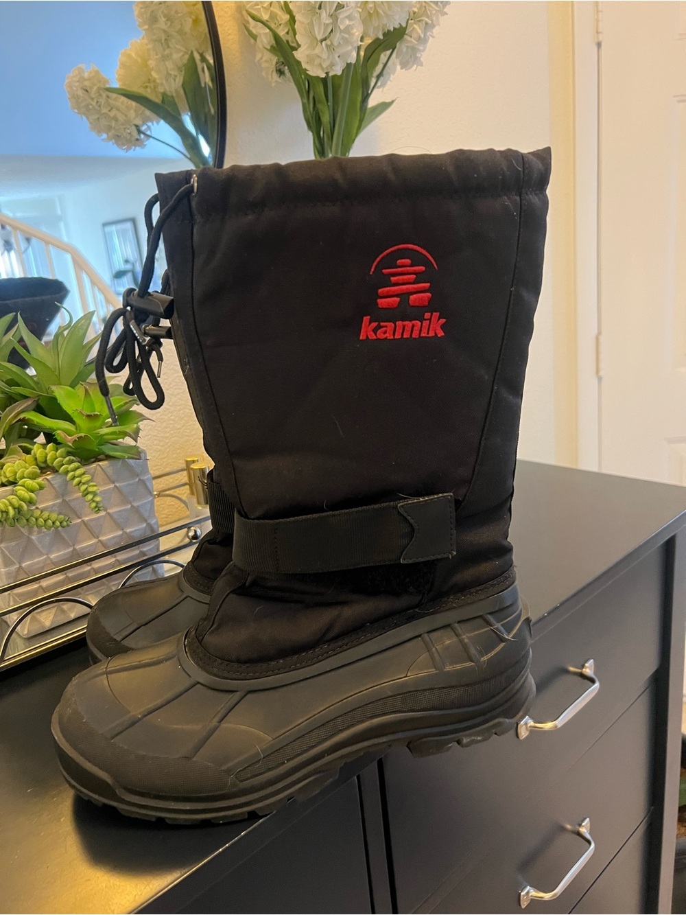 Kamik Black Winter Boots with Red Logo Accent